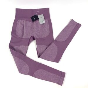 MoYooga Workout Leggings Womens Sz M Lavender Ribbed Paneling Stretch Yoga Pilat